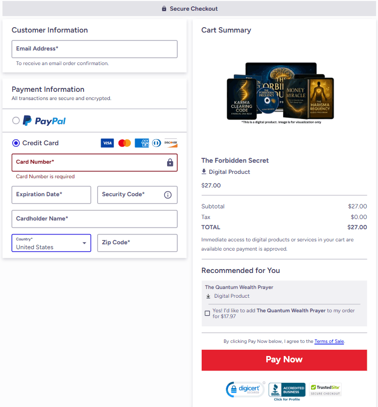 The Forbidden Secret Checkout Page